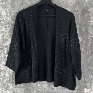 Eileen Fisher Sz XS Gray 100% Merino Wool Knit Sequin Open Cardigan Sweater 3/4